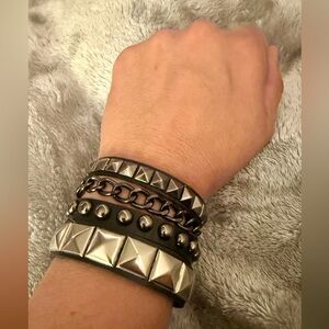 Silver and Black Studded Bracelet Set